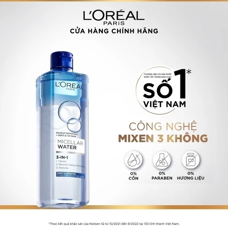 Nước tẩy trang và làm sạch sâu 3-in-1 L'Oreal Paris Micellar Water 400ml