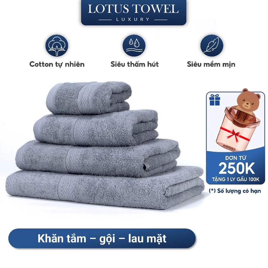 Khăn Tắm, Gội, Lau Mặt Châu Âu LOTUS 100% Cotton Mềm Mịn