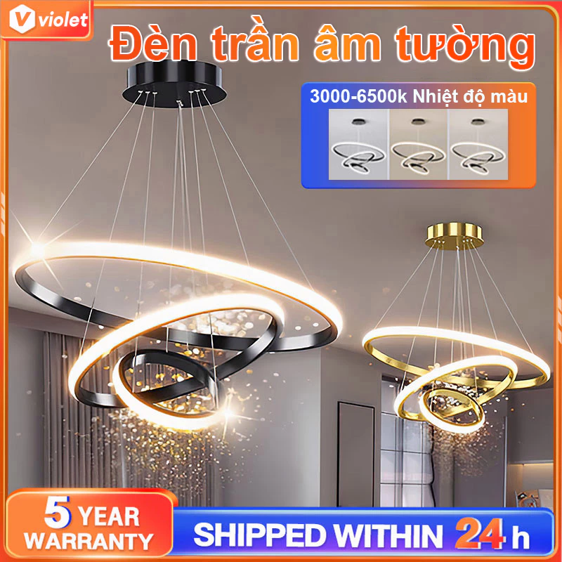 Đèn trần hiện đại Đèn chùm LED Đèn chùm vòng Màu đen